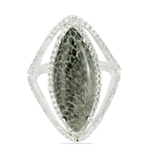 BUY 925 SILVER NATURAL BLACK CORAL GEMSTONE BIG STONE RING